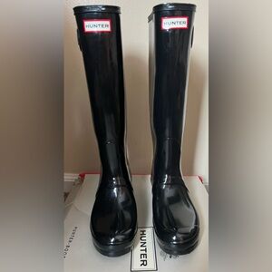 Hunter Original Black Tall Gloss Boots Size 8